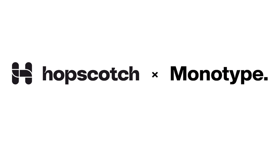 text logos: H hopscotch x Monotype. in black with a white background