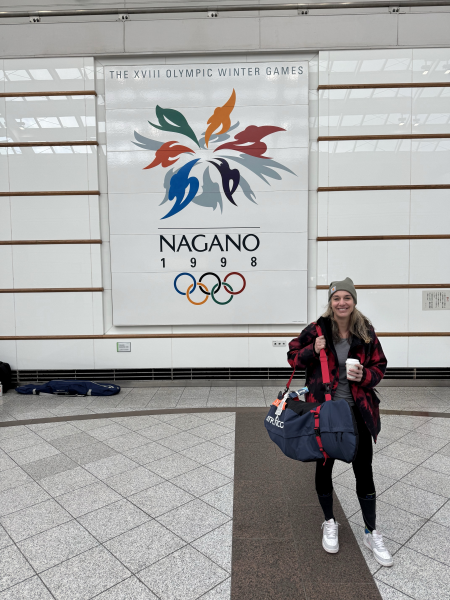 Kristin Ratzlaff getting ready to ski at Nagano, Japan