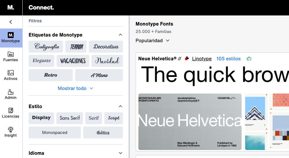 Monotype Connect centraliza, organiza y controla la tipografía con integración en flujos creativos y seguridad empresarial.