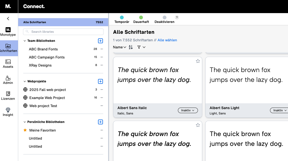 Monotype Connect interface preview