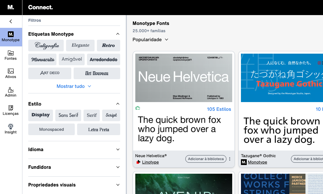 Monotype Connect interface