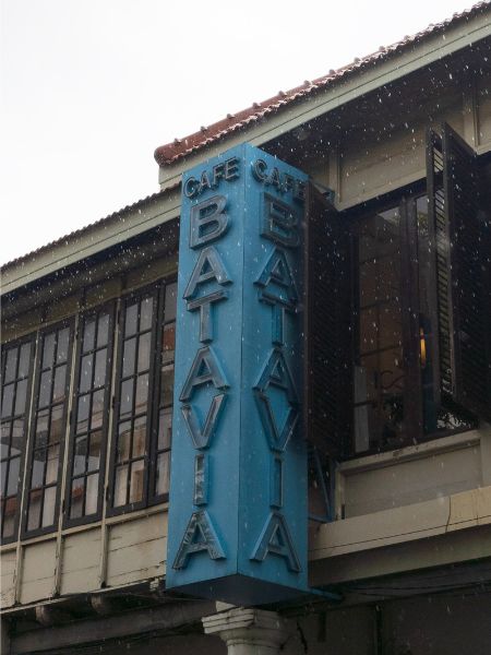 Vertical signage for Cafe Batavia in Jakarta