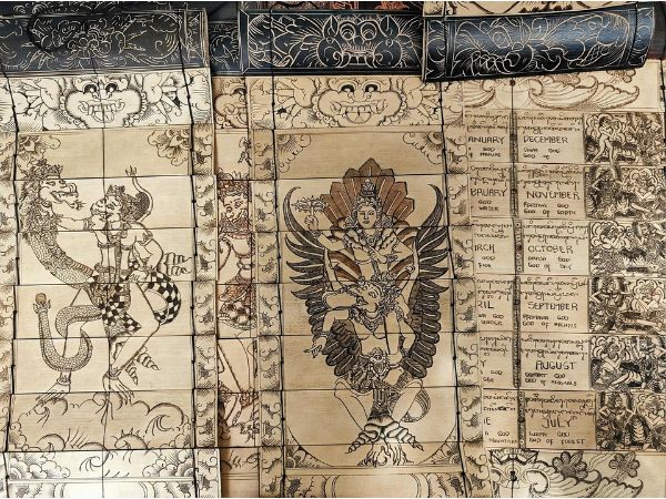 Hand-incised designs on lontar leaves