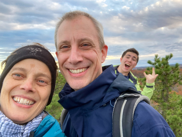 Jan, Caroline, and Emin (photobombing) hiking in the Breakheart Reservation