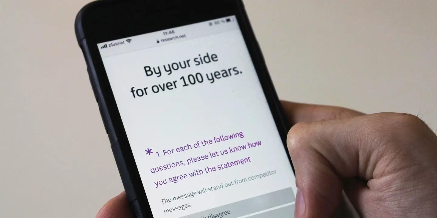 Survey activity asking which font makes the sense with the statement "By your side for over 100 years."