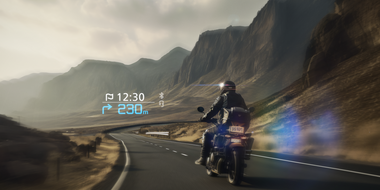 オートバイ用ヘルメットのディスプレイ表示にたづがね角ゴシックInfoを使用 