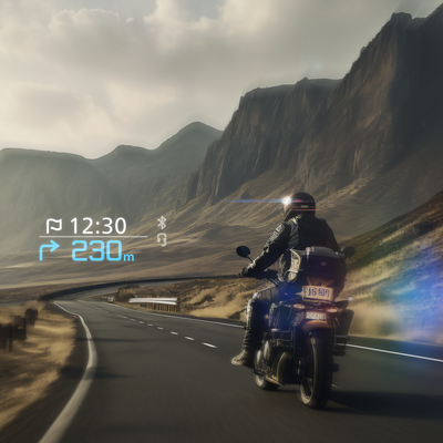 オートバイ用ヘルメットのディスプレイ表示にたづがね角ゴシックInfoを使用 
