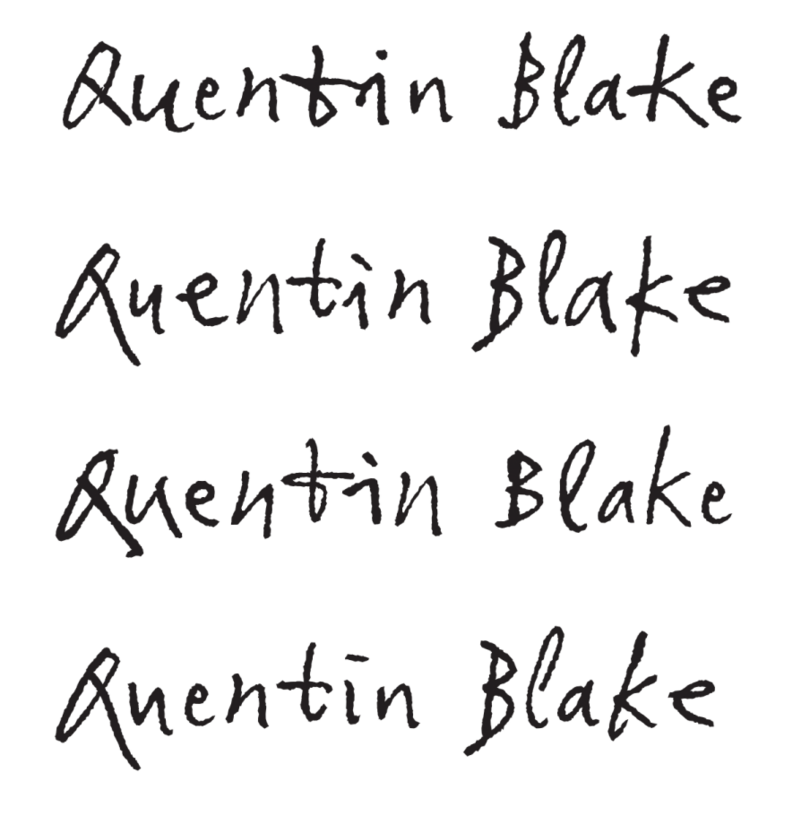 Examples of Quentin Blake's name generated in various ways using subtly different alternates