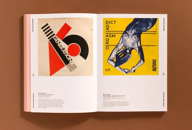 Album cover designs by Barney Bubbles and Malcolm Garrett, featured in Action Time Vision.