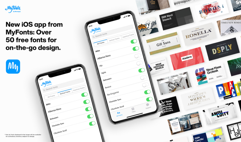 New iOS app from MyFonts: Over 50 free fonts for on-the-go design.