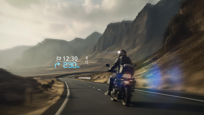 オートバイ用ヘルメットのディスプレイ表示にたづがね角ゴシックInfoを使用
