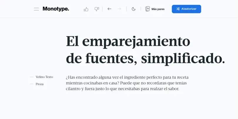 Se muestra el emparejamiento de fuentes de Monotype, combinando una fuente de remate y una letra de palo seco.