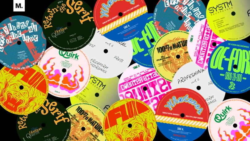 brightly colored LP art