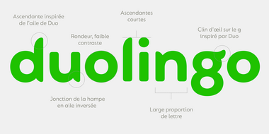 Une police personnalisée distincte (et avec des ailes) pour Duolingo.
