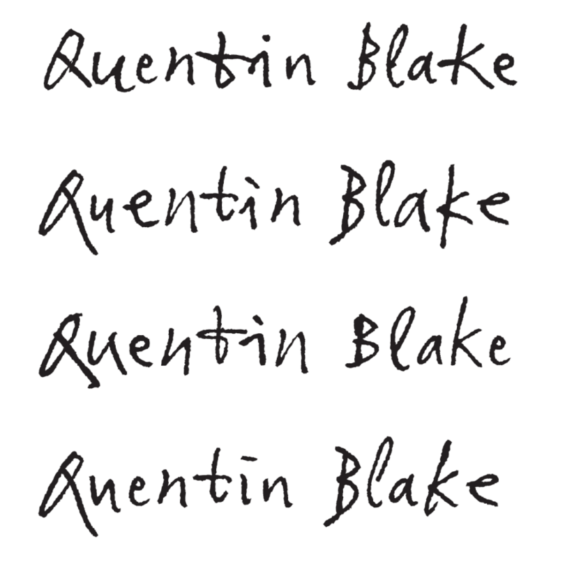Examples of Quentin Blake's name generated in various ways using subtly different alternates